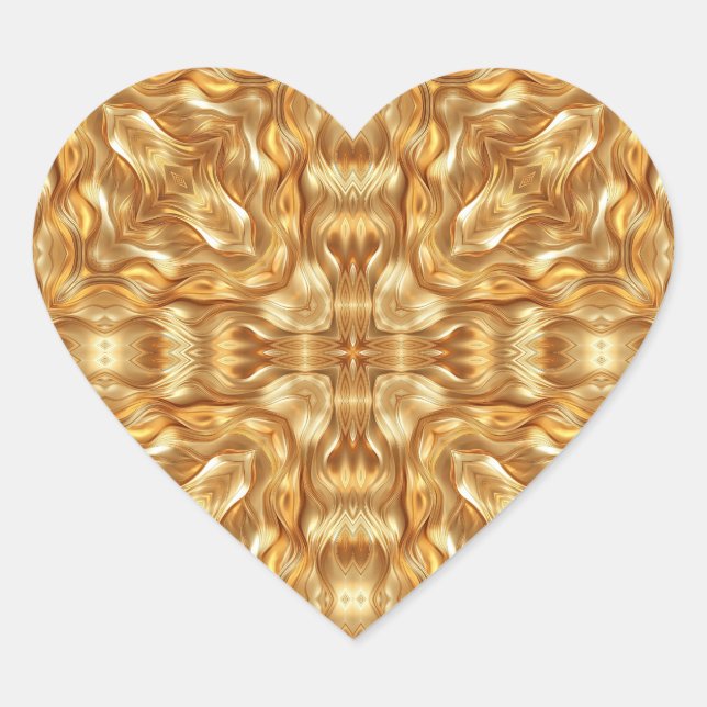 Lovely golden abstract pattern heart sticker (Front)