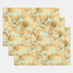 Lovely Golden Giraffe print mint background Wrapping Paper Sheet