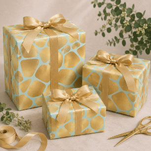 Lovely Golden Giraffe print mint background Wrapping Paper Sheet