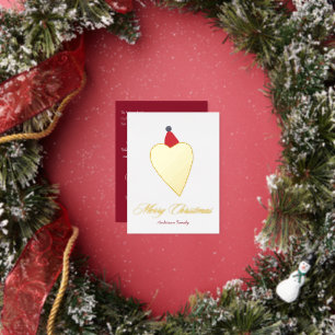 Lovely Golden Heart with Christmas Hat White Foil Holiday Postcard
