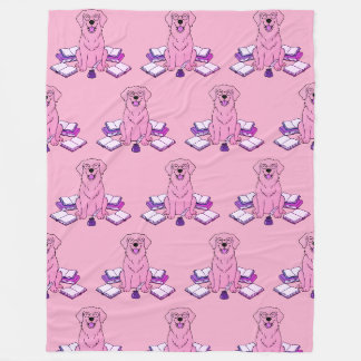 Lovely Golden Retriever Puppy Writer Pastel Pink Fleece Blanket