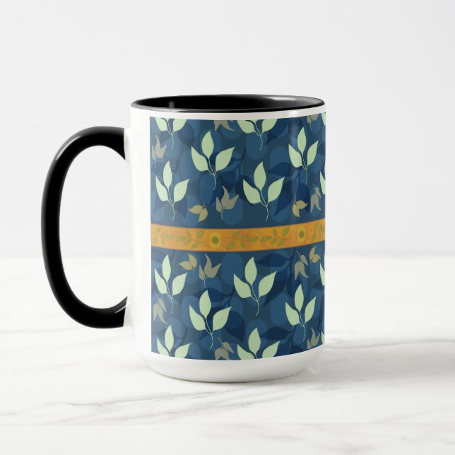 Lovely Green and Blue Leafy Pattern Mug (Left)