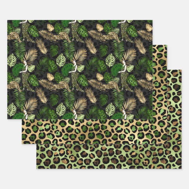Lovely Green and Gold Safari theme  Wrapping Paper Sheet (Set)