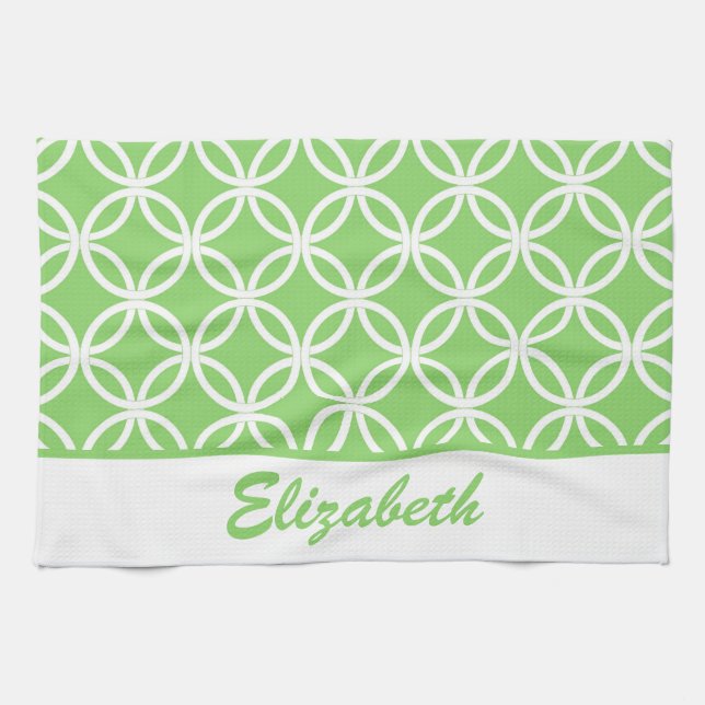 Lovely green and white circular pattern kitchen towel (Horizontal)
