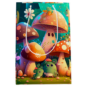 Lovely green cute baby muchrooms medium gift bag