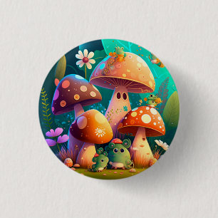 Lovely green cute baby mushrooms 1 inch round button