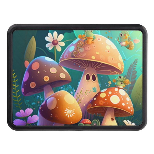 Lovely green cute baby mushrooms    trailer hitch cover (Front)