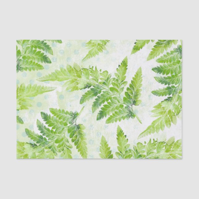Lovely Green Fern  Botanical Watercolor Pattern Tissue Paper (Front)