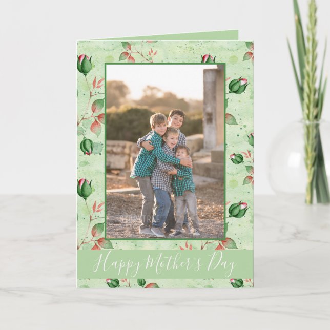 Lovely Green Floral Happy Mother's Day Photo  Card (Front)