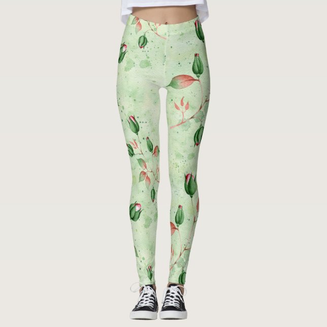 Lovely Green Floral  Leggings (Front)