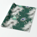 Lovely Green & White Beaded Feathered Pearl Wrapping Paper<br><div class="desc">Give your recipients your best. Use this lovely, sophisticated, print "jewelled" with no actual glitter, foil, feathers, velvet or beading, high-quality gift wrap with a grid back for easy cutting. You'll appreciate the ease of use and your recipients will love its elegant beauty. Good for all occasions and holidays, very...</div>