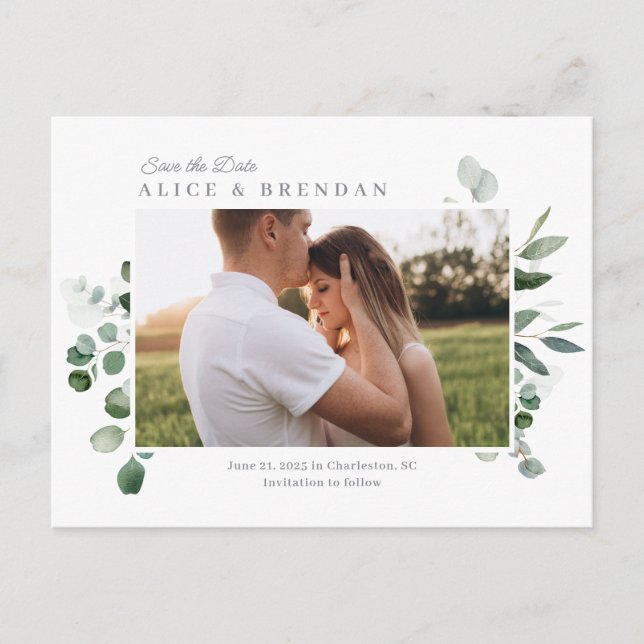 Lovely Greenery Wedding Save The Date Postcard (Front)