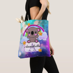 Lovely Grey Kawaii Koala with Rainbow Stars Tote Bag
