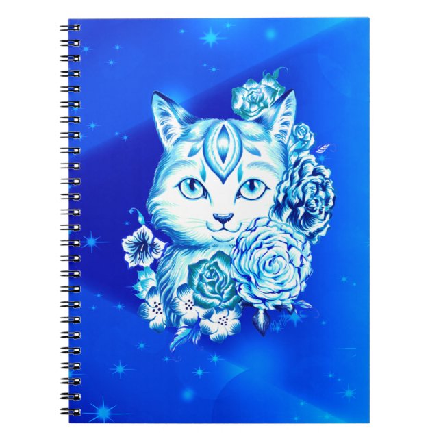Lovely Hand Drawn 10 Blues Cat School Notebook (Front)