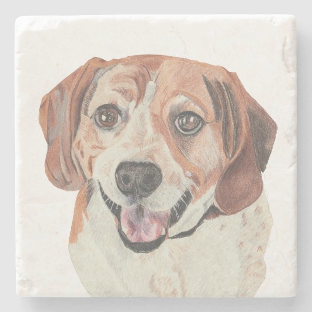 Lovely Hand Drawn Beagle Marble Coaster (Front)