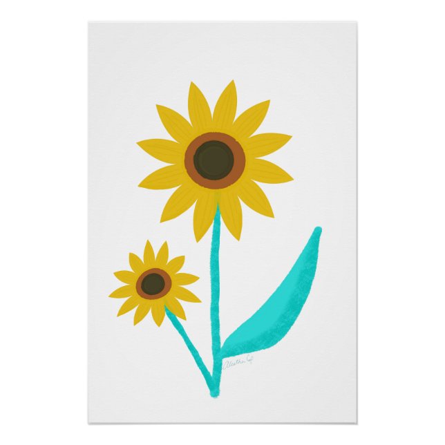 Lovely Hand Drawn Digital Sweet Sunflower Poster (Front)