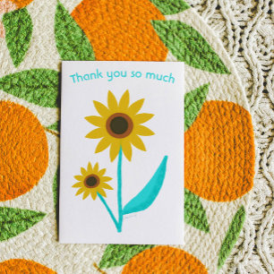 Lovely Hand Drawn Digital Sweet Sunflower Thank You Card