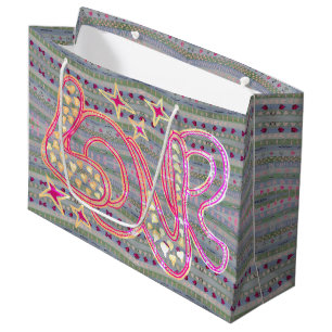 Lovely Hand drawn Love with Hearts Large Gift Bag
