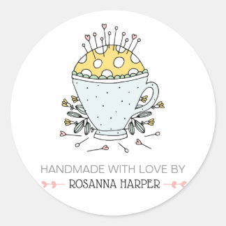 Lovely Hand-drawn Pincushion Quilter Sewing Biz Classic Round Sticker