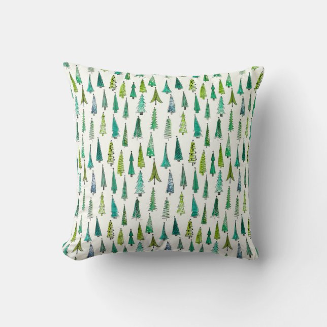 Lovely Hand-Painted Christmas Trees Pattern | Throw Pillow (Front)