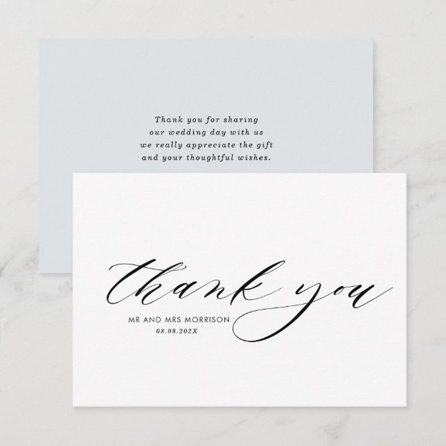 lovely handwritten script wedding thank you card (Front/Back)