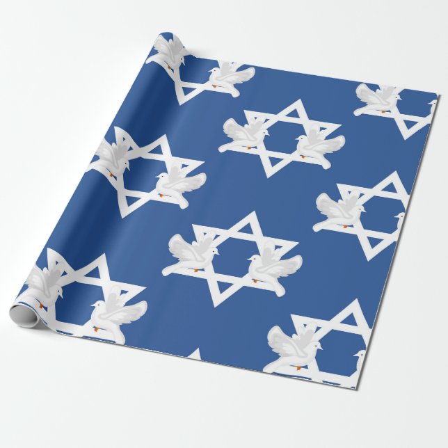 Lovely Hanukkah Doves Wrapping Paper (Unrolled)