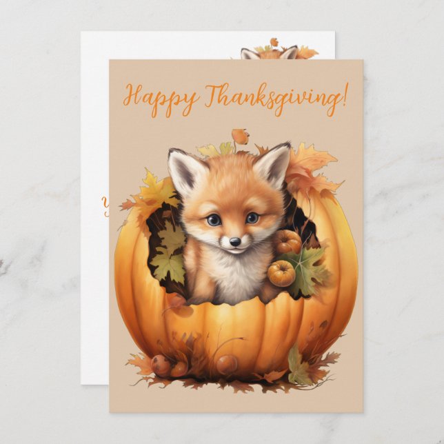 Lovely Happy Thanksgiving Fox Watercolor Cards (Front/Back)