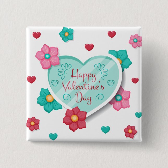 Lovely Happy Valentine's Day Floral | Pin Button (Front)