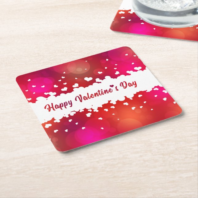 Lovely Happy Valentine's Day Hearts Paper Coaster (Angled)
