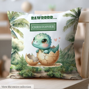 Lovely Hatching Soon Baby Dinosaur Watercolor  Throw Pillow