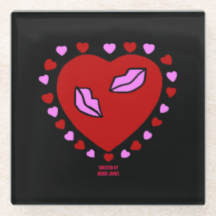 Lovely Heart Kisses Glass Coaster