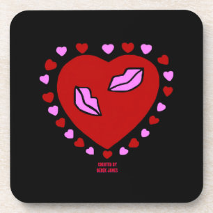 Lovely Heart Kisses Hard Plastic Coaster