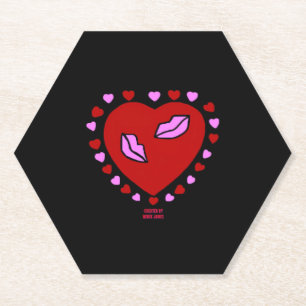 Lovely Heart Kisses Hexagon Paper Coaster