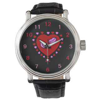 Lovely Heart Kisses Men's Vintage Leather Watch