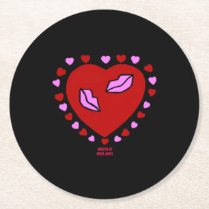 Lovely Heart Kisses Round Paper Coaster