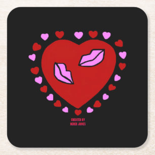 Lovely Heart Kisses Square Paper Coaster