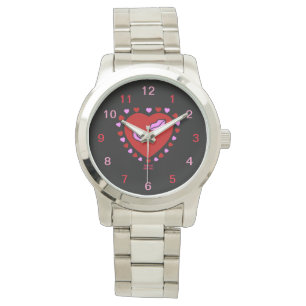 Lovely Heart Kisses Unisex Silver Bracelet Watch