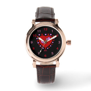 Lovely Heart Kisses Women's Brown Leather Watch