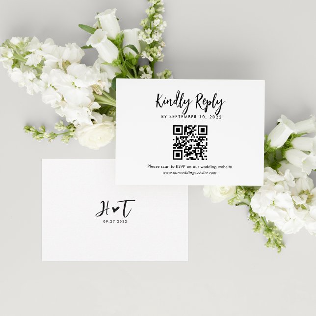 Lovely Heart Monogram Script Wedding QR Code Rsvp Card (Creator Uploaded)
