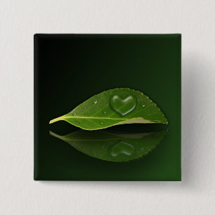 Lovely Heart-Shaped Water Droplet on Leaf 2 Inch Square Button