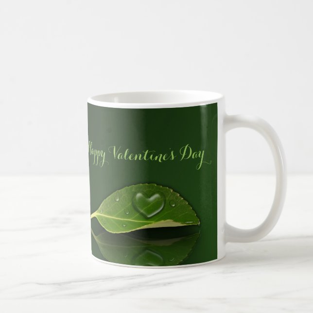 Lovely Heart-Shaped Water Droplet on Leaf Coffee Mug (Right)