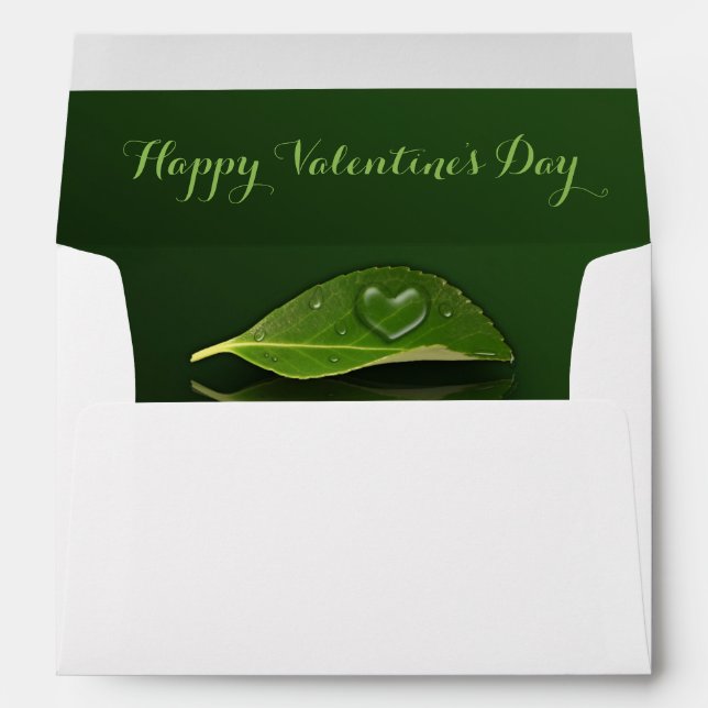 Lovely Heart-Shaped Water Droplet on Leaf Envelope (Back (Bottom))