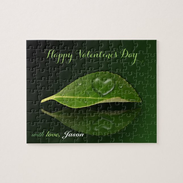 Lovely Heart-Shaped Water Droplet on Leaf Jigsaw Puzzle (Horizontal)