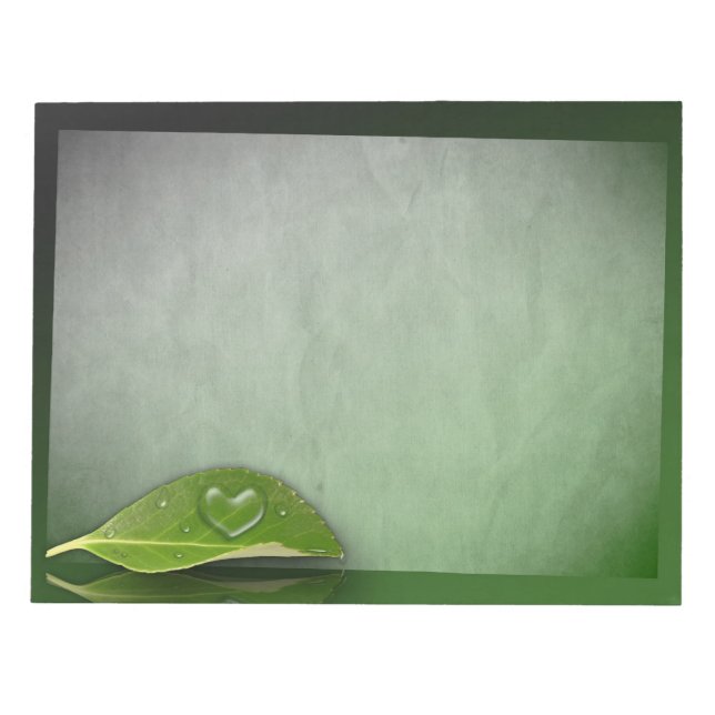 Lovely Heart-Shaped Water Droplet on Leaf Notepad (Front)