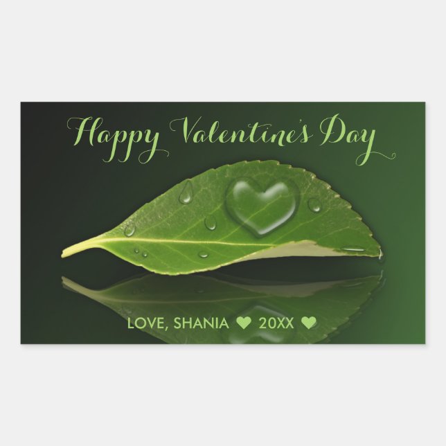 Lovely Heart-Shaped Water Droplet on Leaf Sticker (Front)