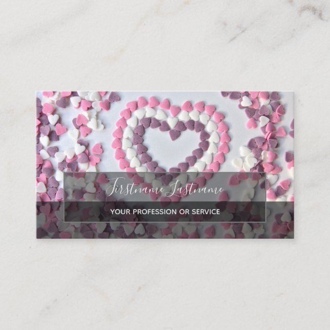 Lovely hearts elegant rectangles semi-transparent business card (Front)