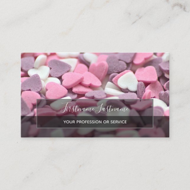 Lovely hearts elegant rectangles semi-transparent  business card (Front)