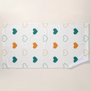 Lovely hearts / green orange cream beach towel