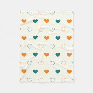 Lovely hearts / green orange cream fleece blanket