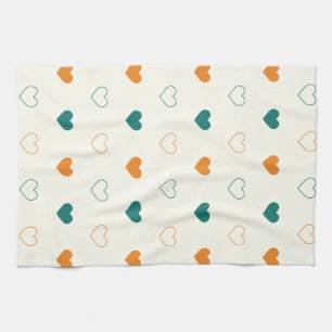 Lovely hearts / green orange cream kitchen towel